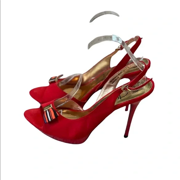 ERROL ARENDZ DUSUD Red Suede Leather Peep Toe Sling Back Stilettos US Size 10 - Picture 4 of 6